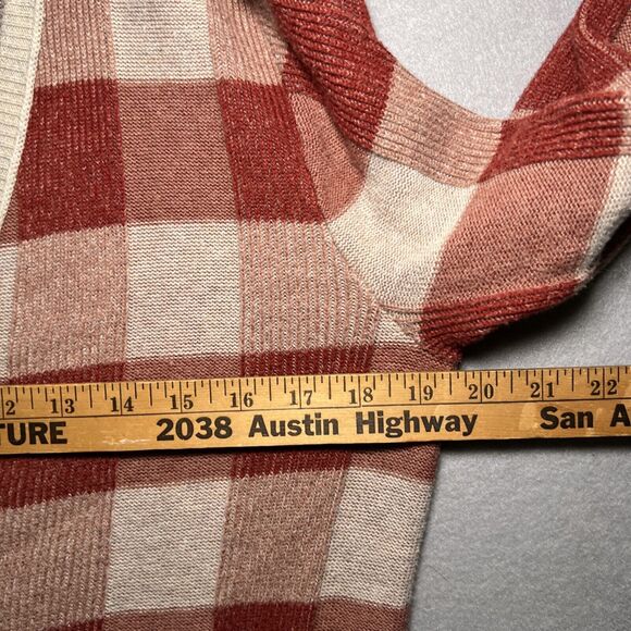 Eddie Bauer Open Front Cardigan Size Medium Pockets Dark Red Check - Picture 7 of 8
